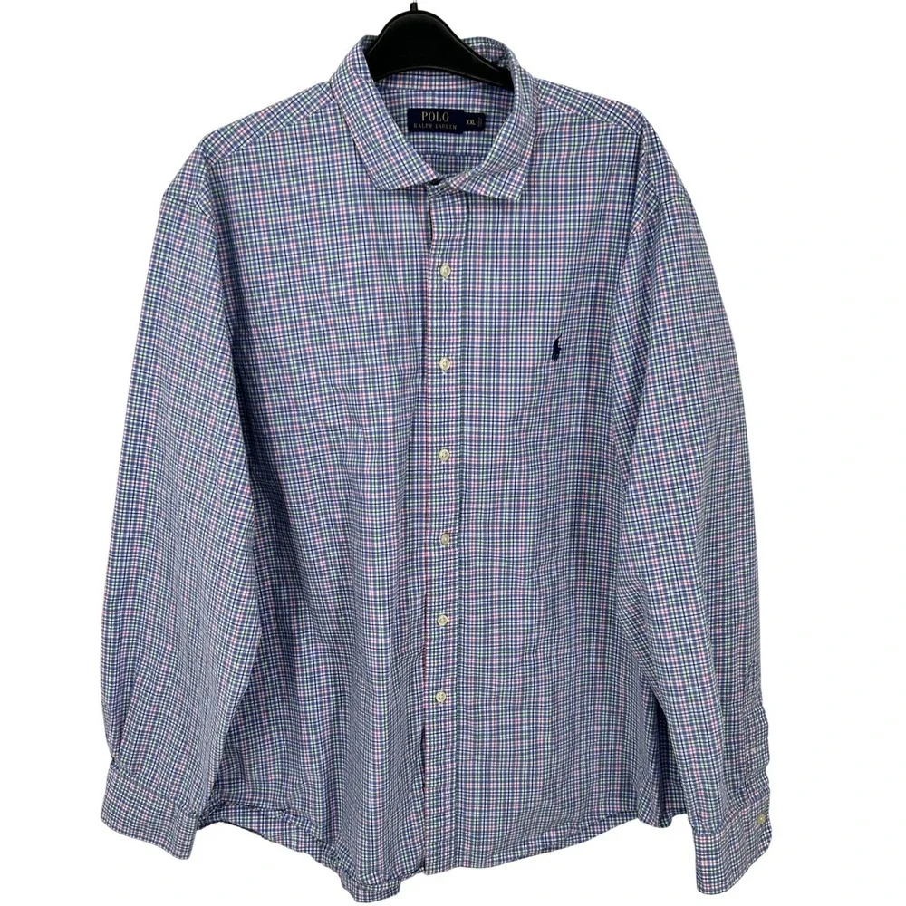 Polo Ralph Lauren Mens XXL‎ 2XL Long Sleeve Button Down Shirt Blue Pink Check